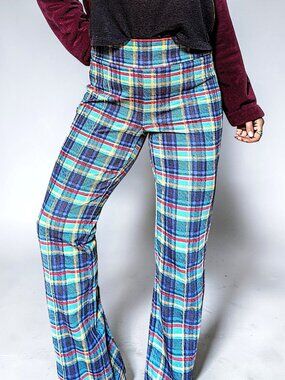 J. McLaughlin Rylie high rise flare multicolor plaid punk grunge preppy pants M
